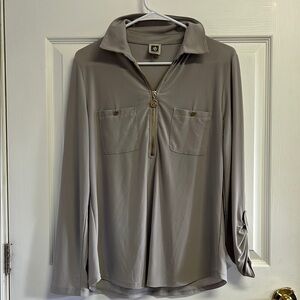 Anne Klein Gray Zip-Up Top